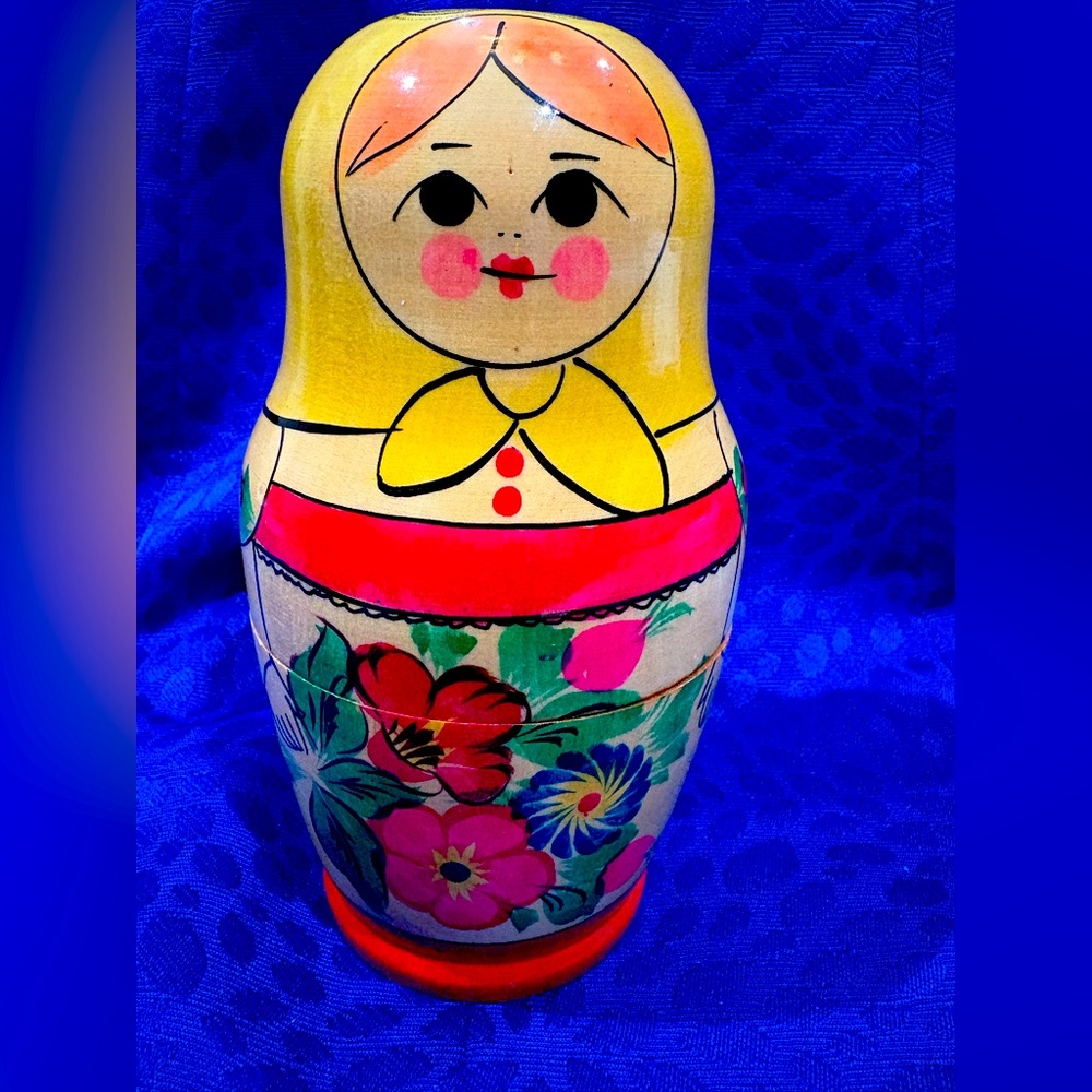 Vintage Russian Matryoshka Nesting Dolls Set of 10-Hand Painted Floral USSR Folk
